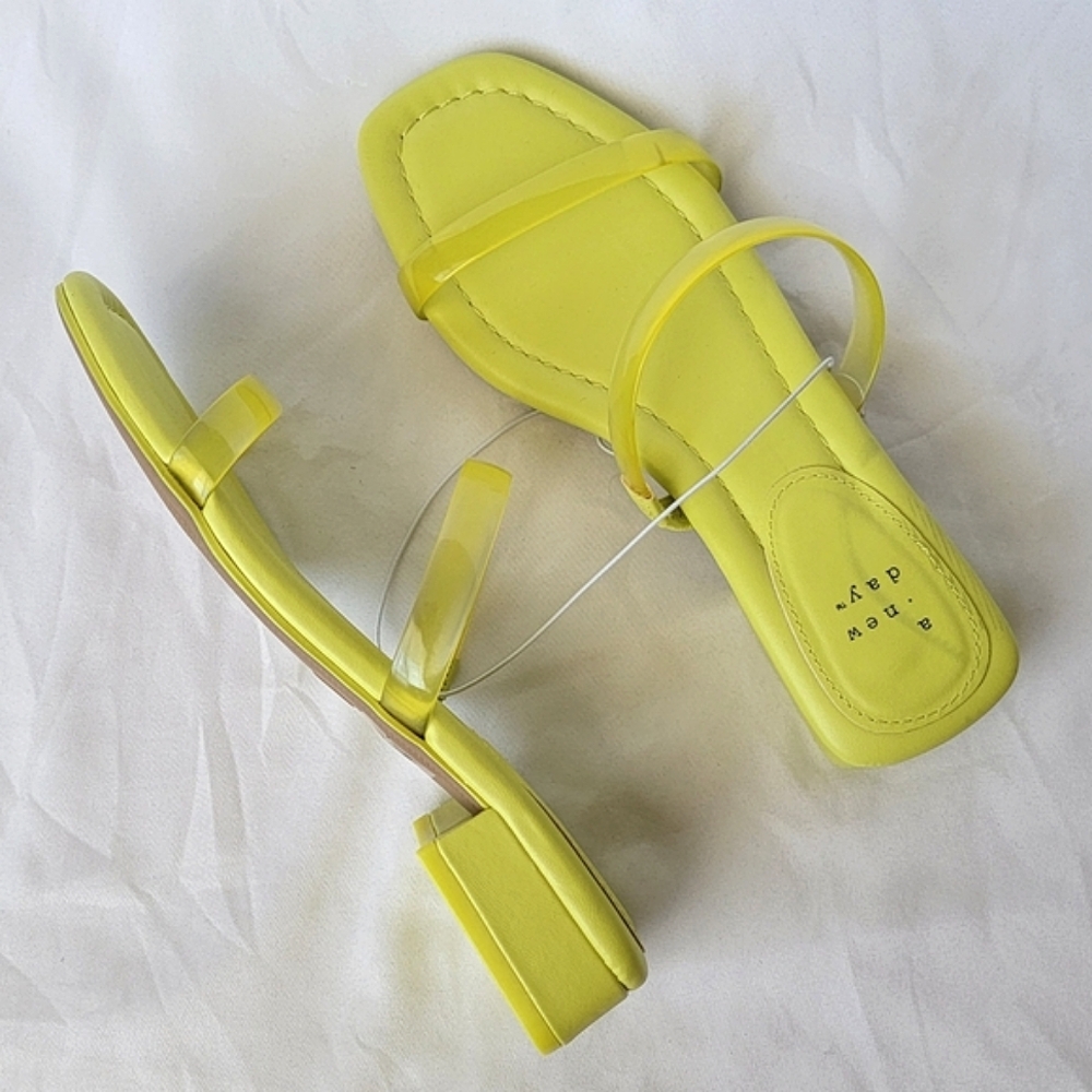 A New Day Annie Slide Block Heel Sandals | Lime Green | 2 Jelly Straps